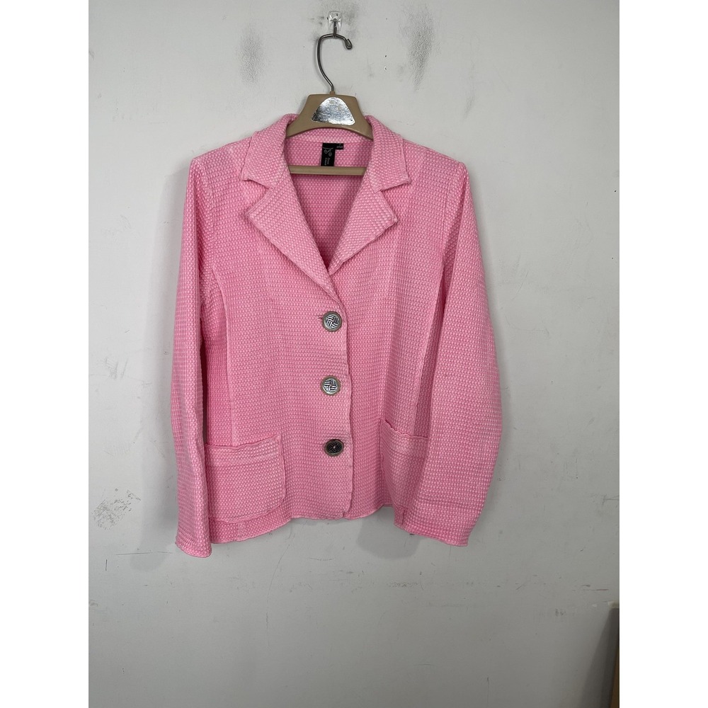 Women's Focus Casual Life Pink 100%‎ Cotton Waffle Knit Cardigan Jacket Size S